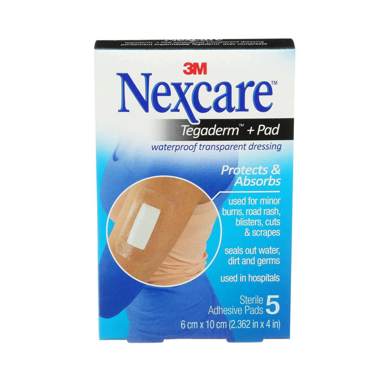 3M Nexcare Tegaderm + Pad Waterproof Transparent Dressing - 5 sterile adhesive pads