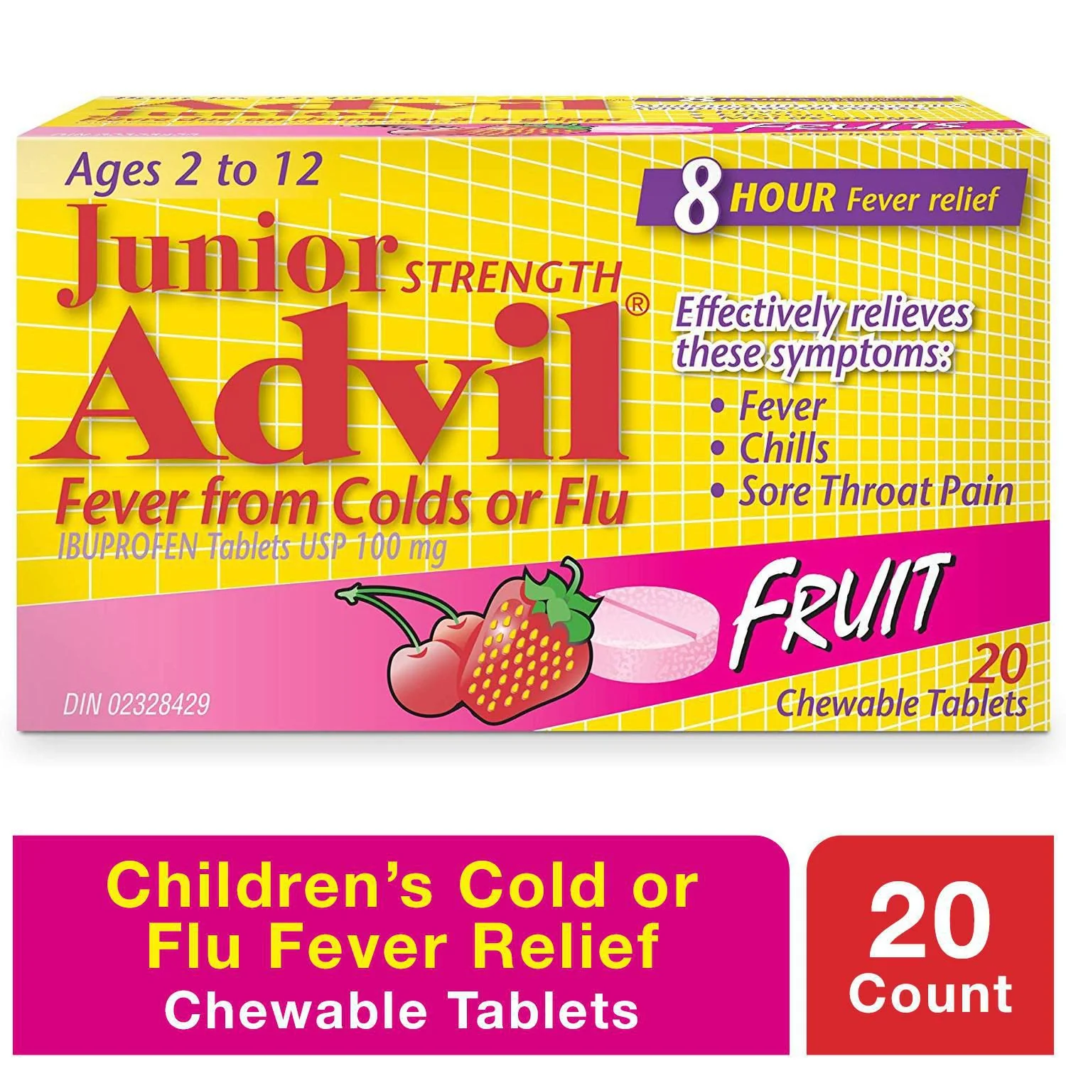 Advil Junior Strength Fever from Colds or Flu Chewable Tablets, Fruit Flavour - 20 tablets
