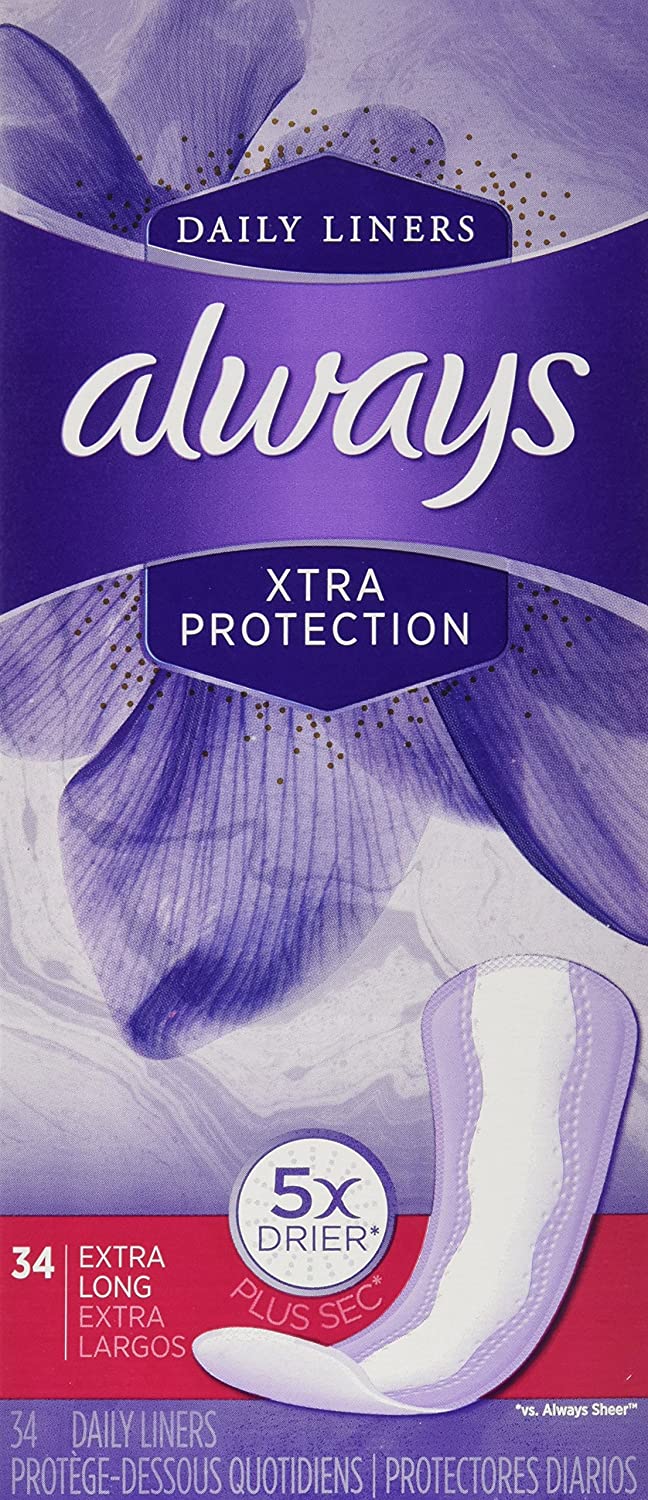 Always Daily Liners Xtra Protection, Extra Long Pads, Unscented