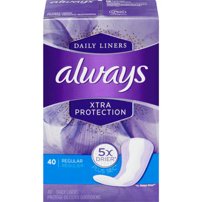 Always Daily Liners Xtra Protection Regular, Unscented - 40 liners