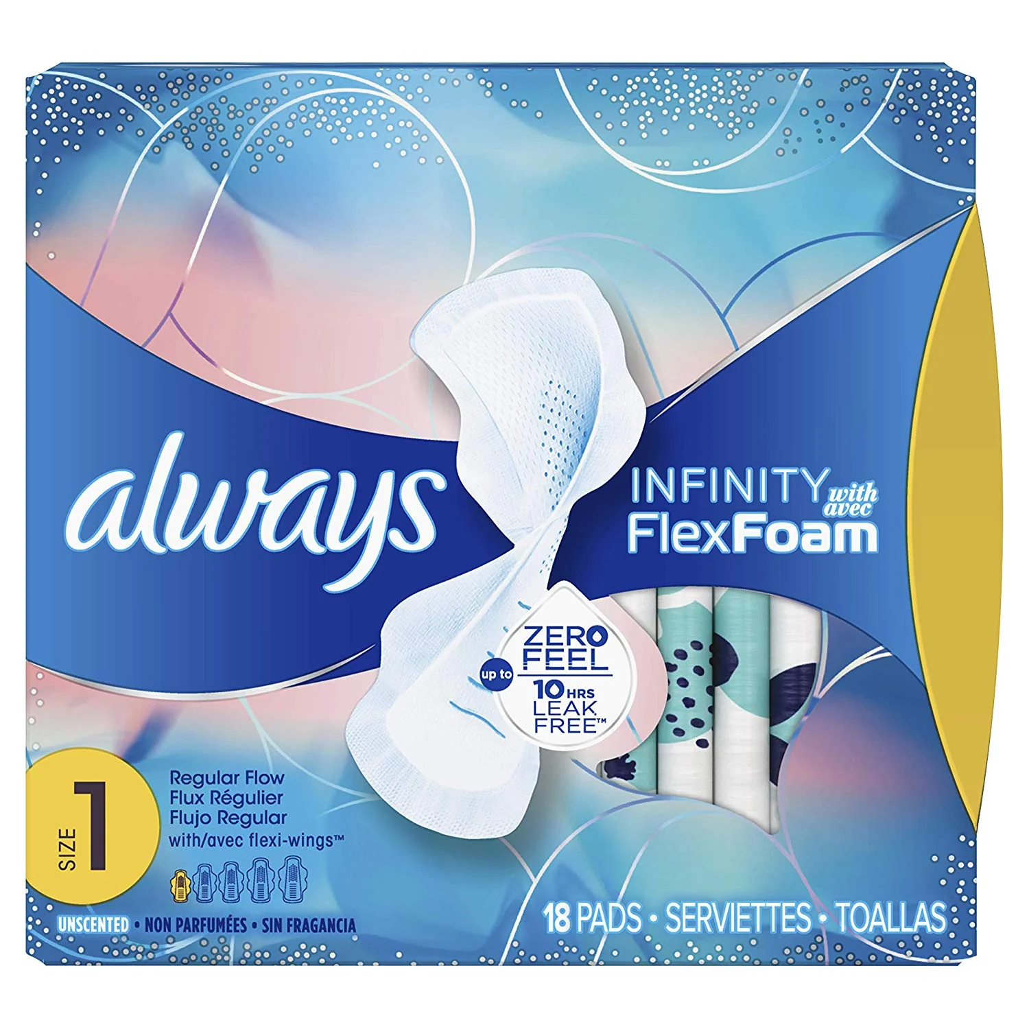 Always Infinity with FlexFoam Size 1 Regular Flow Pads with Wings, Unscented