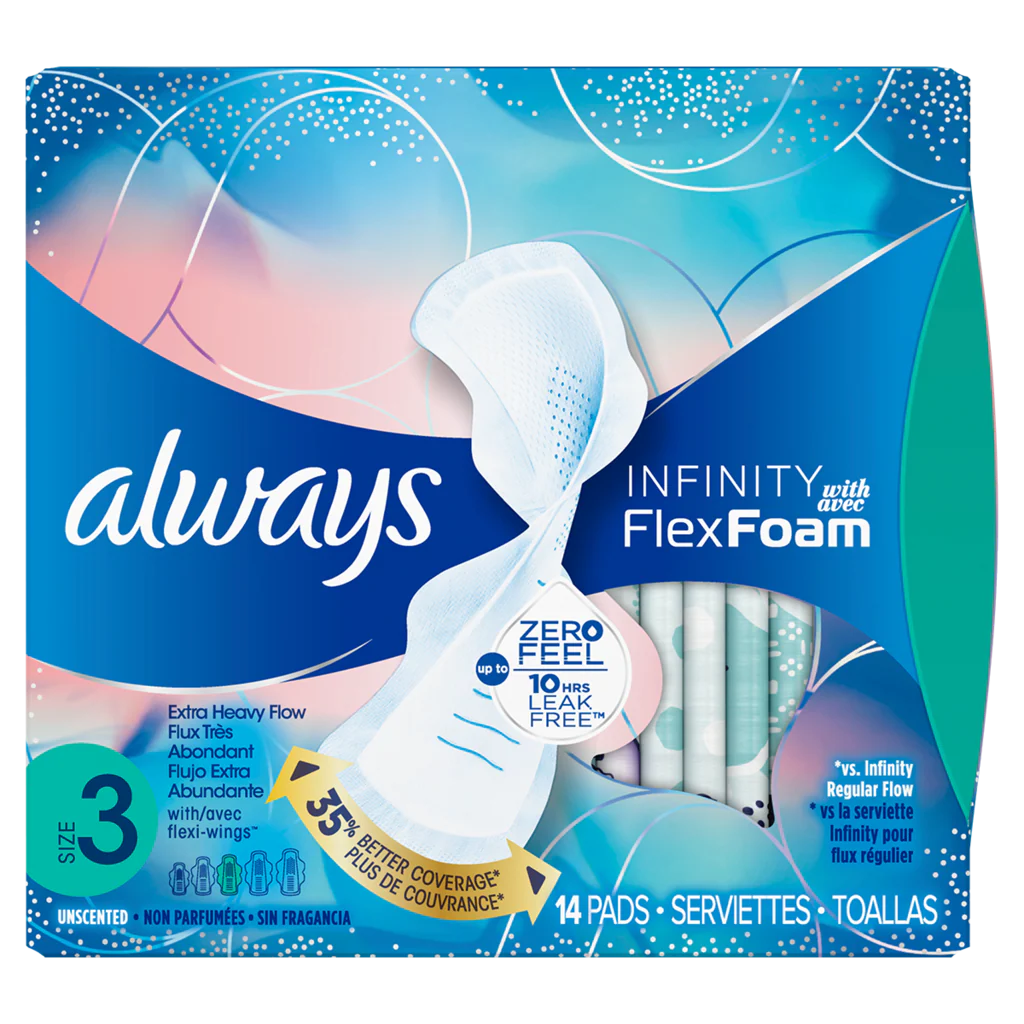 Always Infinity with FlexFoam Size 3 Extra Heavy Flow Pads, Unscented