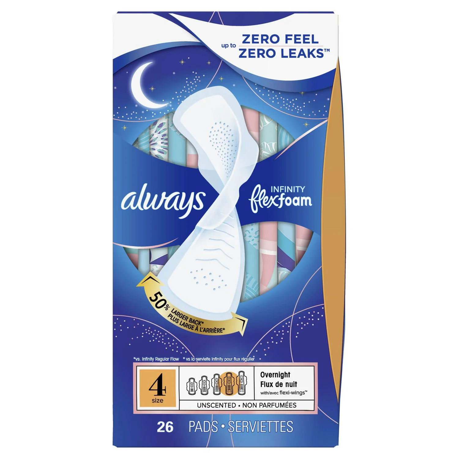 Always Infinity with FlexFoam Size 4 Overnight Pads with Wings, Unscented - Image 2