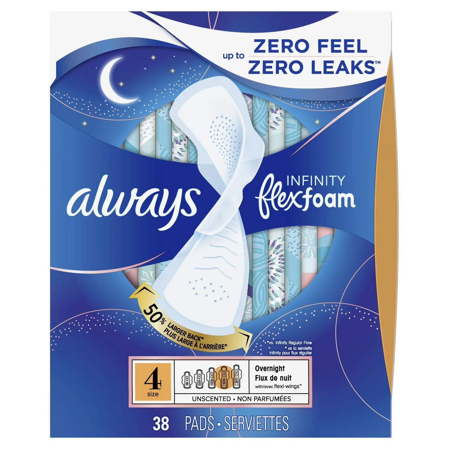 Always Infinity with FlexFoam Size 4 Overnight Pads with Wings, Unscented - Image 3