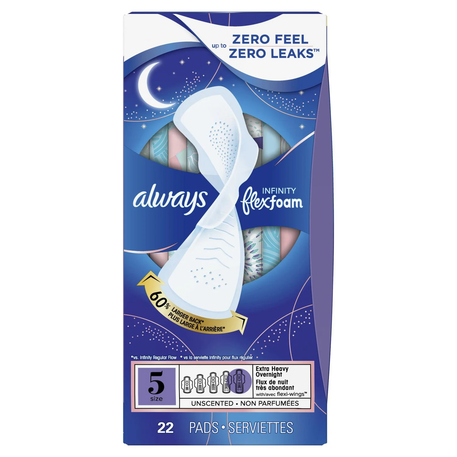 Always Infinity with FlexFoam Size 5 Extra Heavy Overnight Pads with Wings, Unscented - Image 2