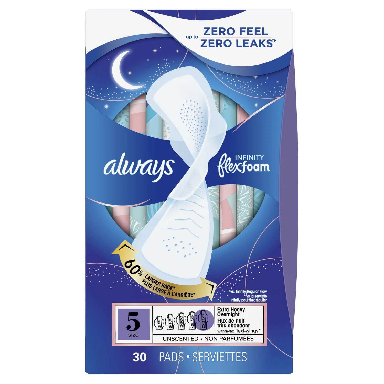 Always Infinity with FlexFoam Size 5 Extra Heavy Overnight Pads with Wings, Unscented - Image 3