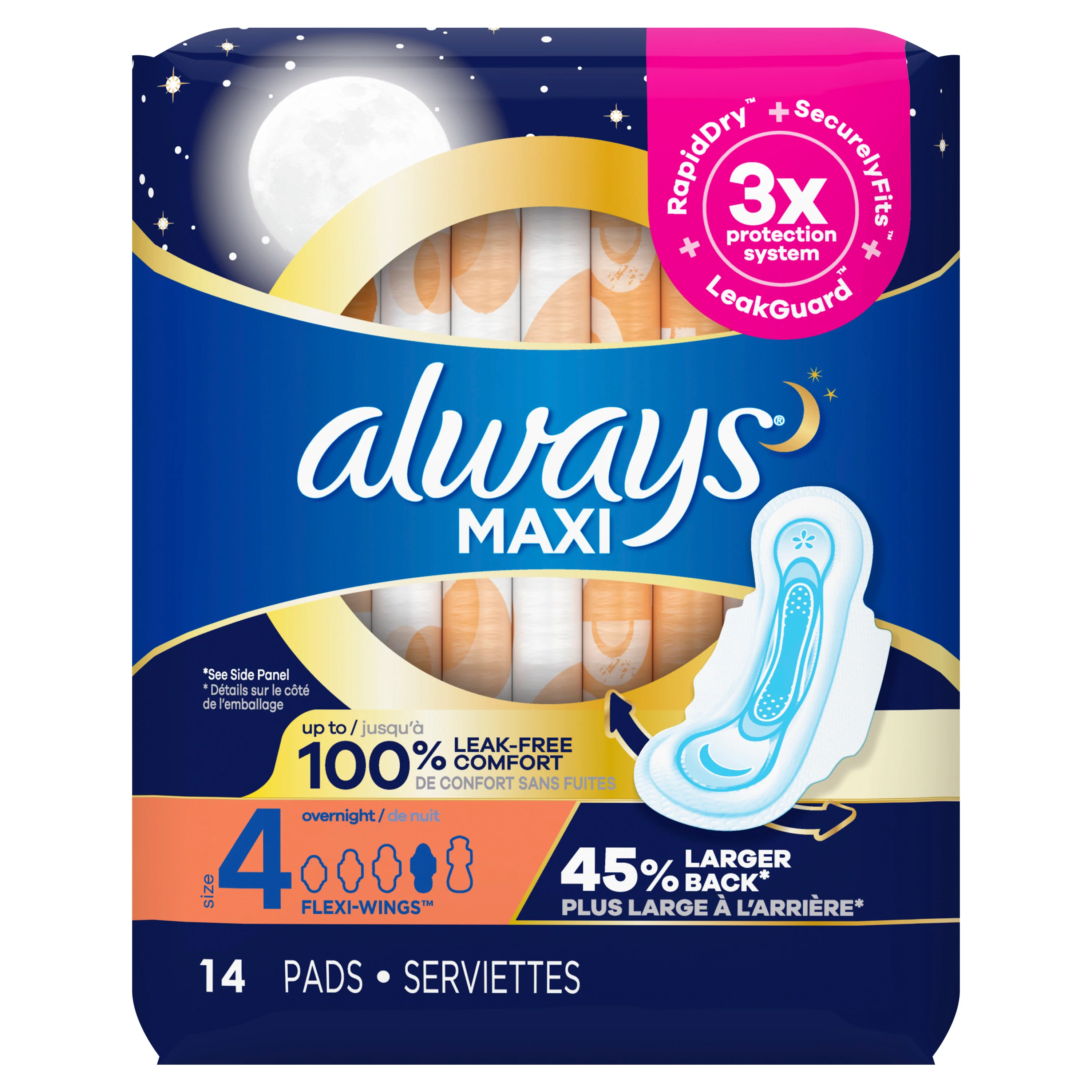 Always Maxi Overnight with Wings Size 4, Unscented - 14 pads