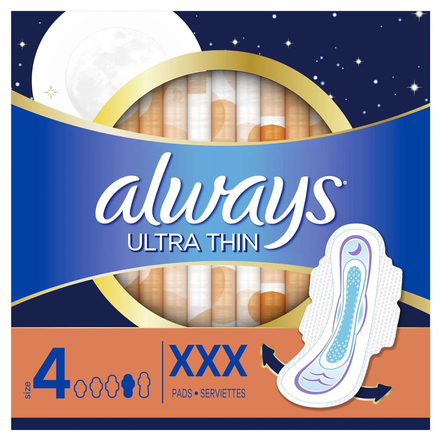 Always Maxi Size 4 Overnight Pads without Wings, Unscented - 28 pads