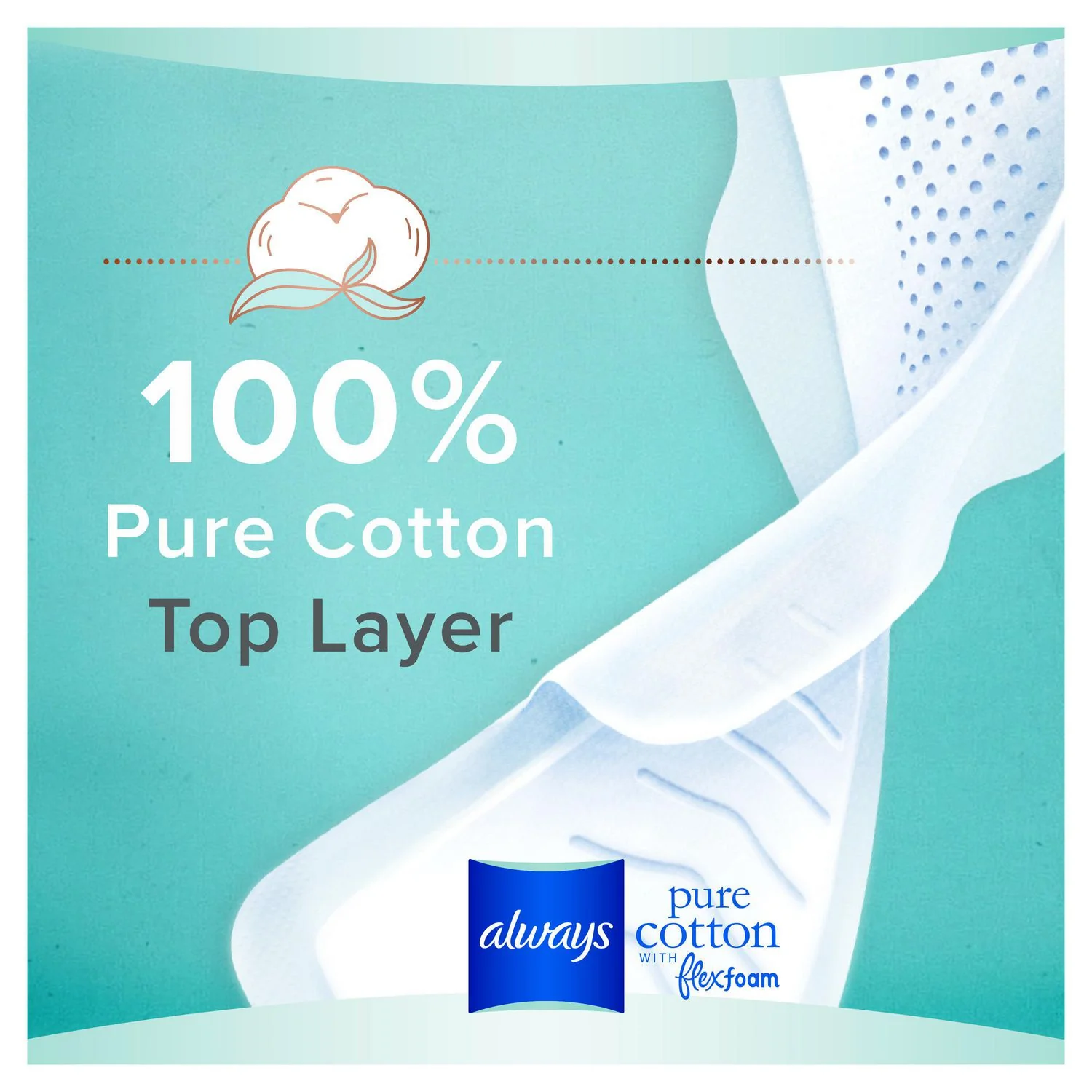 Always Pure Cotton with FlexFoam Size 2 Heavy Flow Pads with Wings, Unscented - Image 4