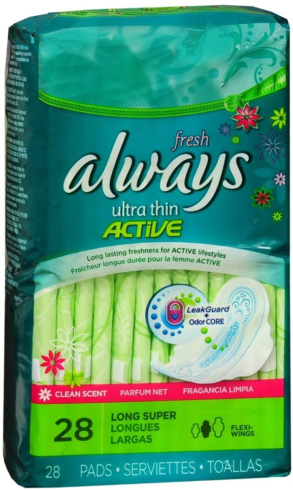 Always Ultra Thin Active Long Super with Wings, Clean Scent - Image 2