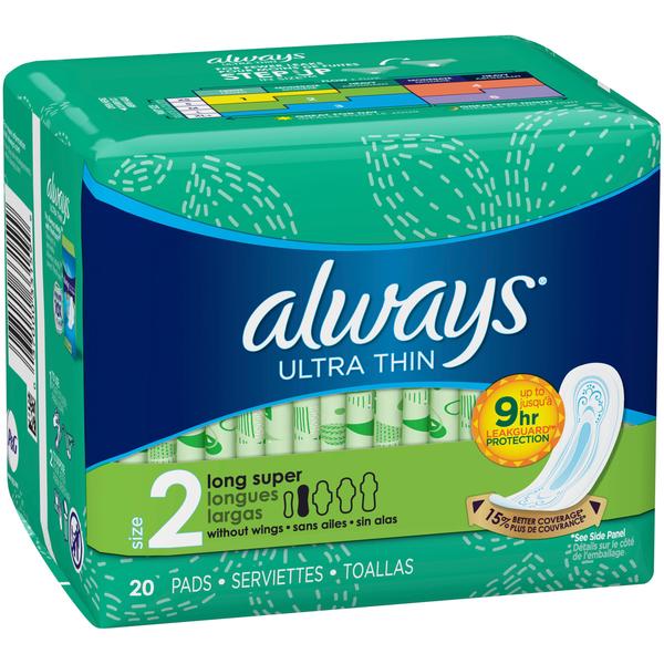 Always Ultra Thin Long Super Size 2, Unscented Pads