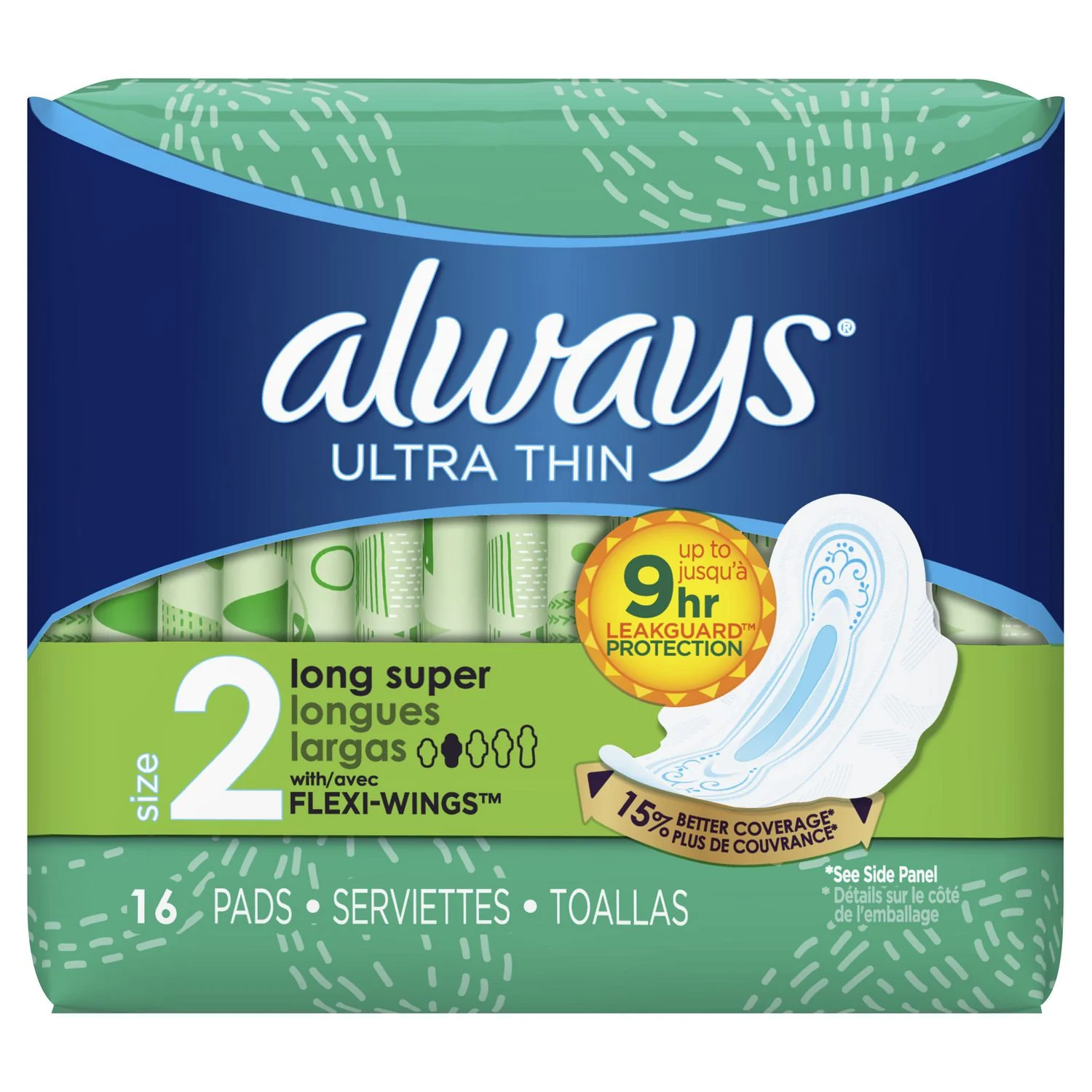 Always Ultra Thin Long Super with Wings, Size 2  - 16 pads
