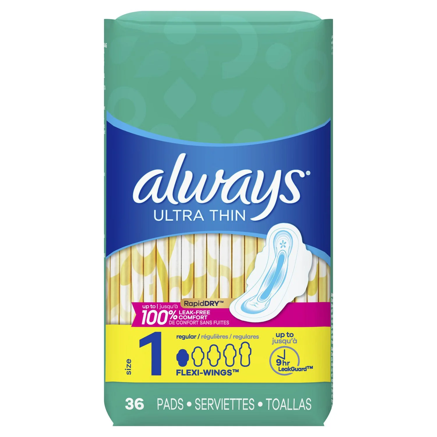 Always Ultra Thin Size 1 Regular Pads with Wings, Unscented - Image 2