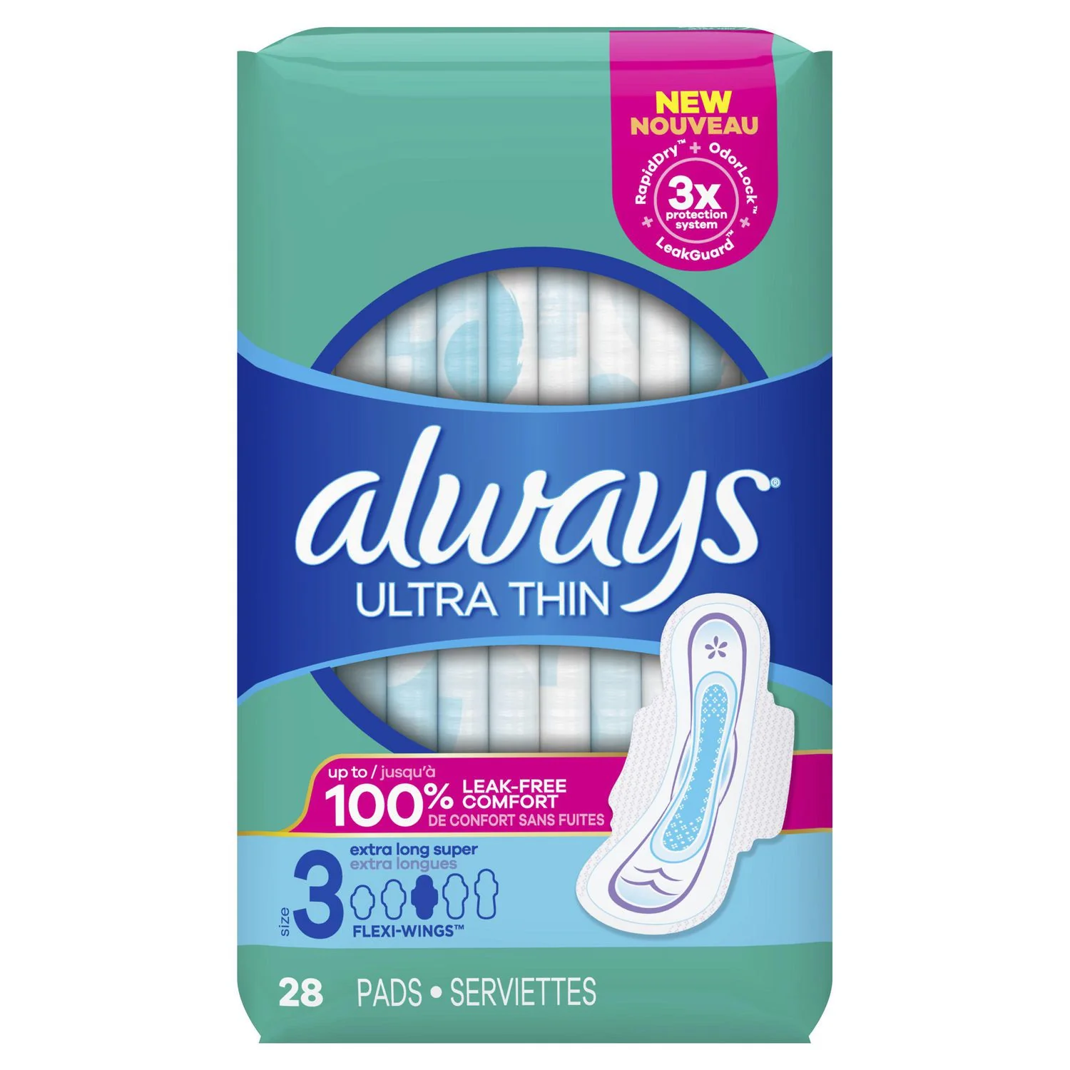 Always Ultra Thin Size 3 Extra Long Super Pads with Wings,  Unscented - 14 Pads - Image 2