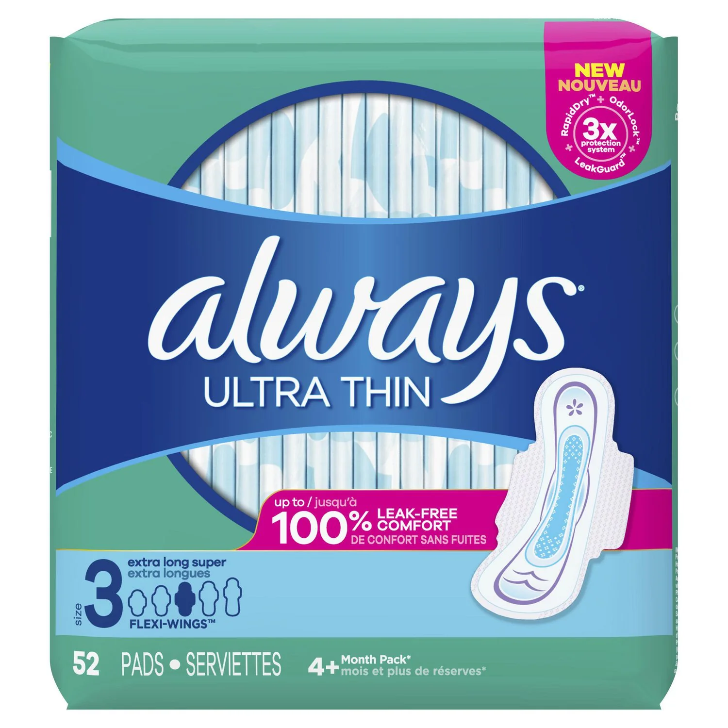 Always Ultra Thin Size 3 Extra Long Super Pads with Wings,  Unscented - 14 Pads - Image 3
