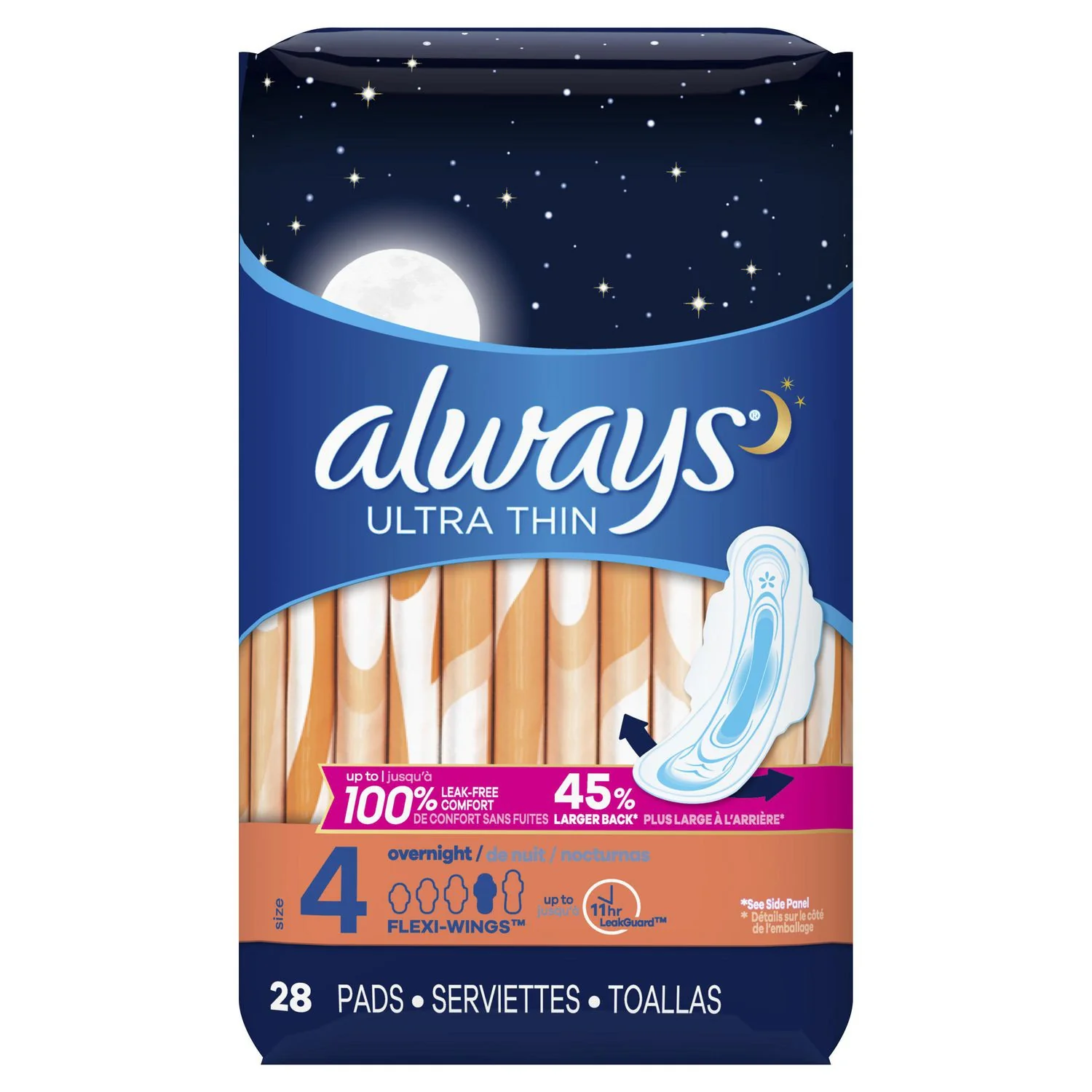 Always Ultra Thin Size 4 Overnight Pads with Wings, Unscented - Image 2