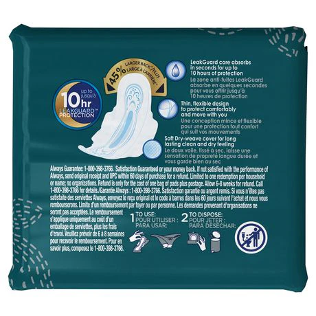 Always Ultra Thin Size 4 Overnight Pads with Wings, Unscented - Image 3
