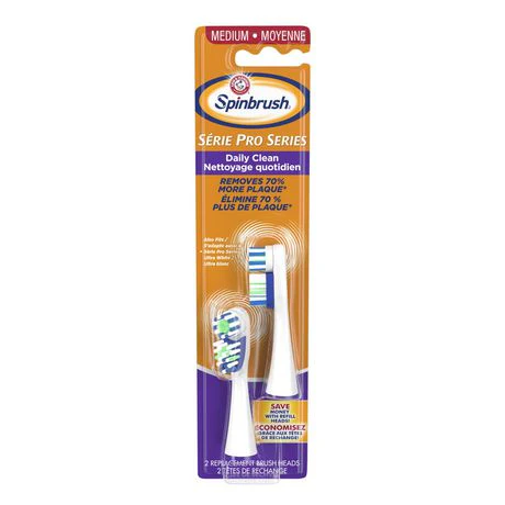 Arm & Hammer Spinbrush Pro Series Soft Daily Clean Replacement Brush Heads, Medium - 2 brush heads