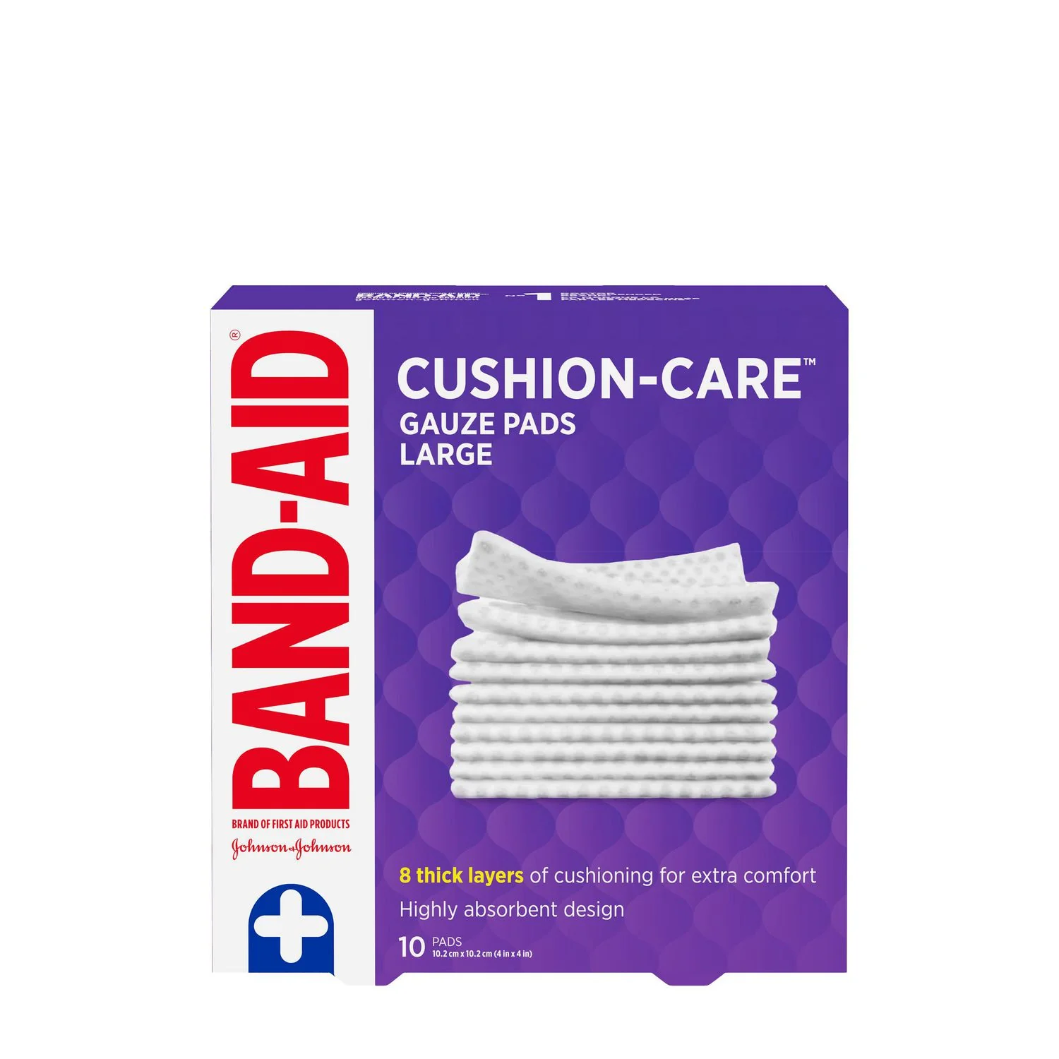 Band-Aid Cushion-Care, Gauze Pads, Large (10.2cm x 10.2cm) - 10 pads