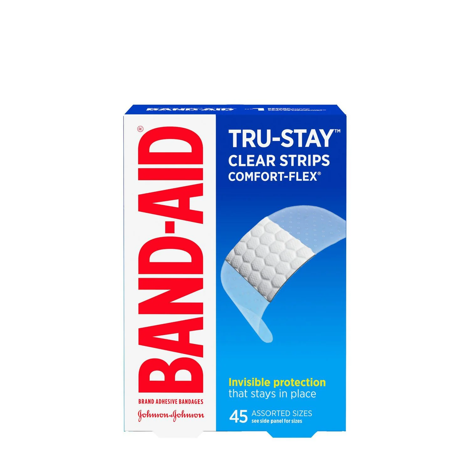 Band-Aid Tru-Stay Clear Strips Comfort-Flex, Assorted Adhesive Bandages - 45 assorted sizes