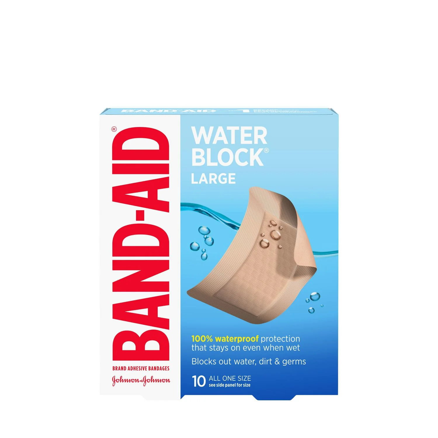 Band-Aid Water Block, Large Adhesive Bandages - 10 all one size