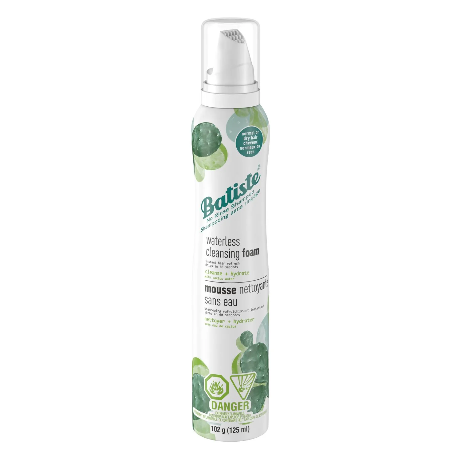 Batiste No Rinse Shampoo Waterless Foam, Cleanse + Hydrate with Cactus Water - 125 ml