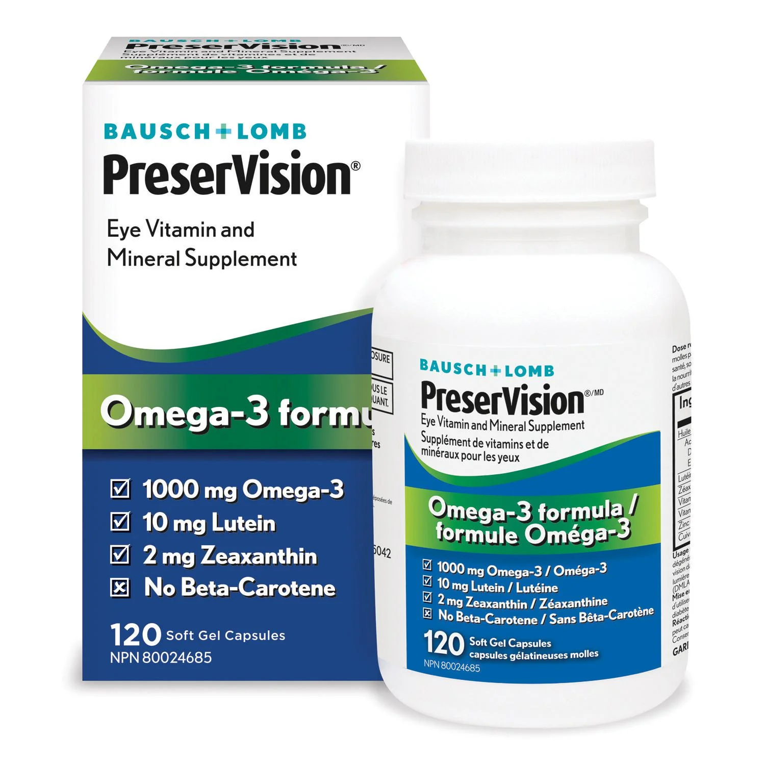 Bausch + Lomb PreserVision Eye Vitamin & Mineral Supplement, Omega-3 Formula - 120 soft gels