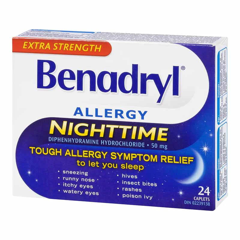 Benadryl Extra Strength Allergy Nighttime Allergy Relief Caplets - 24 caplets