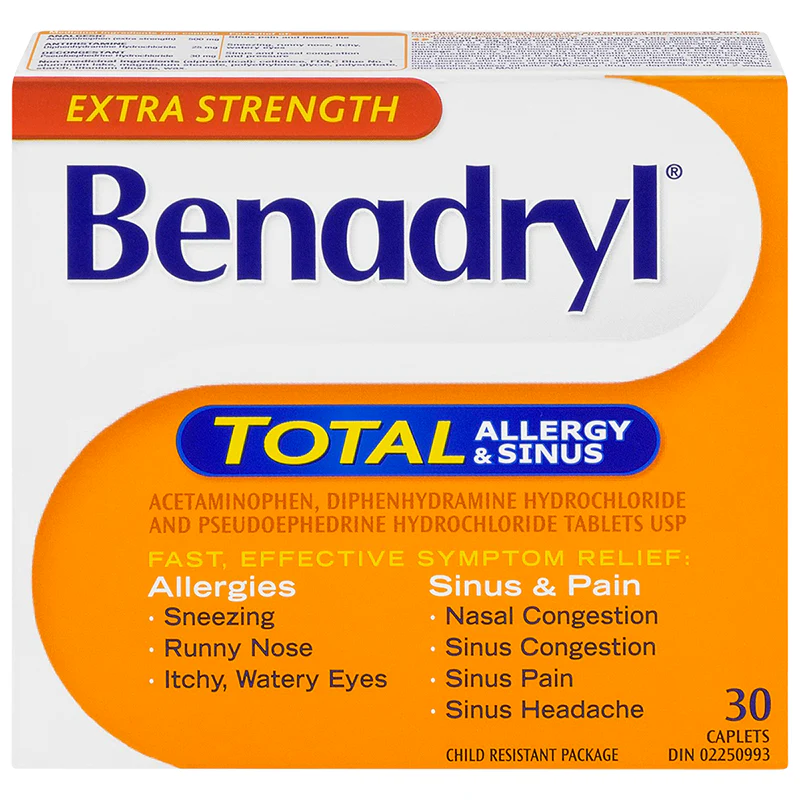 Benadryl Extra Strength Total Allergy & Sinus Caplets - 30 caplets