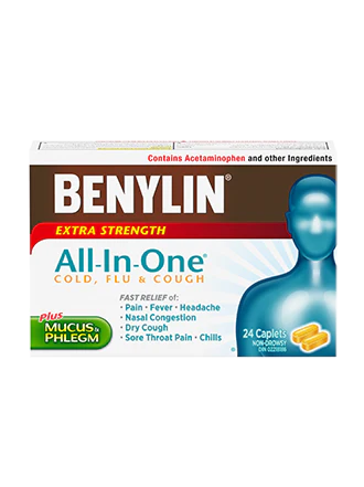 Benylin Extra Strength All-in-One Cold, Flu, and Cough, Plus Mucus & Phlegm - 24 caplets