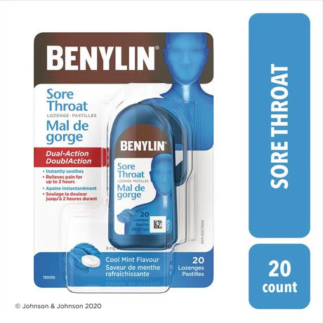 Benylin Sore Throat Lozenges, Cool Mint Flavour