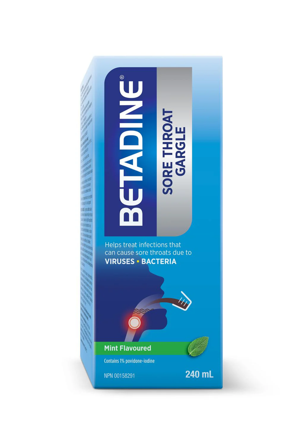 Betadine Sore Throat Gargle, Mint Flavoured - 240 ml