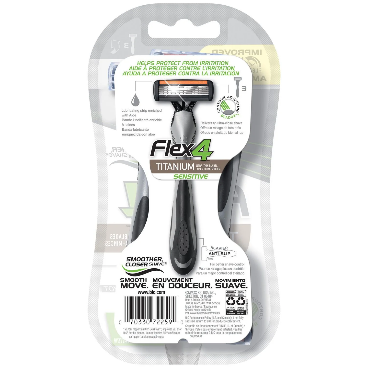BIC Flex 4 Titanium Ultra Thin Blades, Sensitive, Disposable Men's Razor, 4-Blade - 3 razors