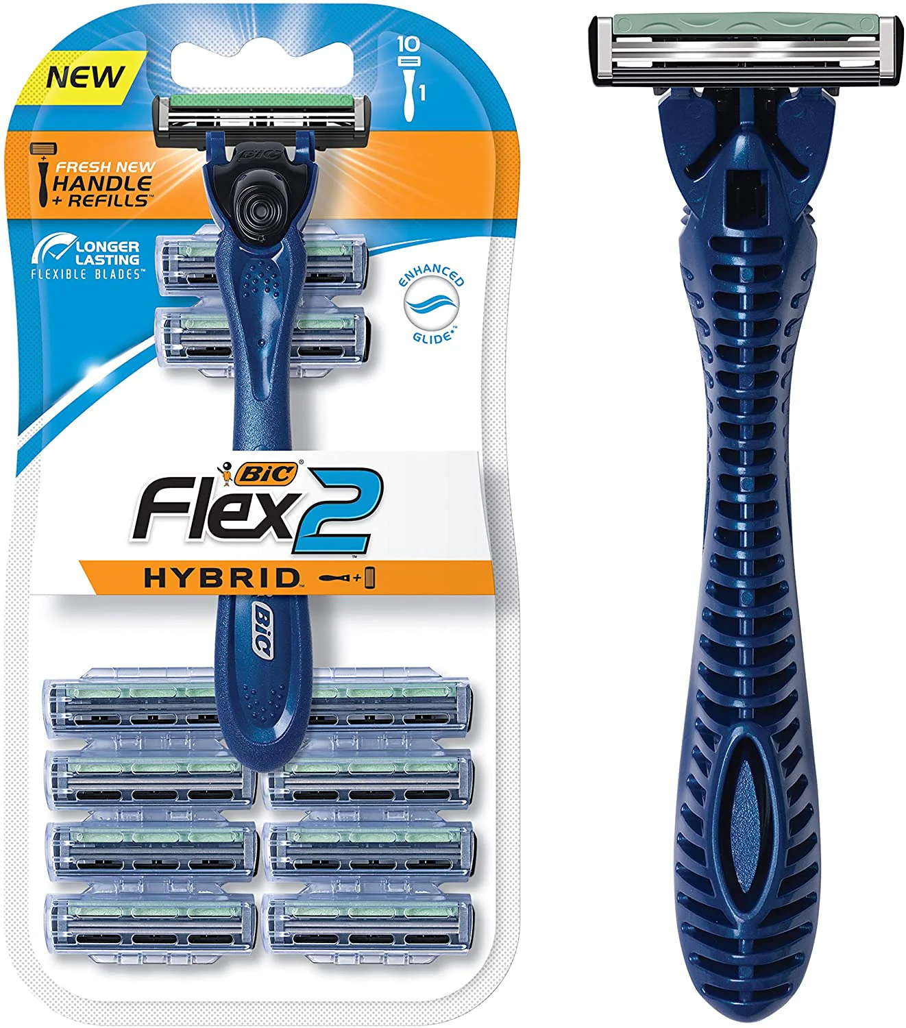 BIC Flex2 Hybrid Razor - 1 razor, 10 razor refills