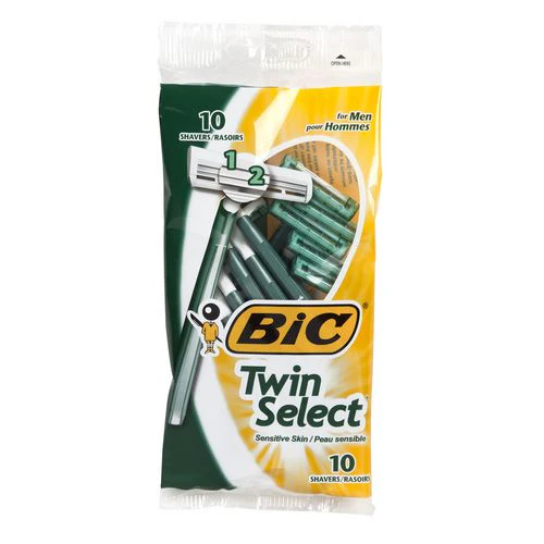 BIC Twin Select Sensitive Skin Men's Dispoable Razor, 2-Blade - 10 razors