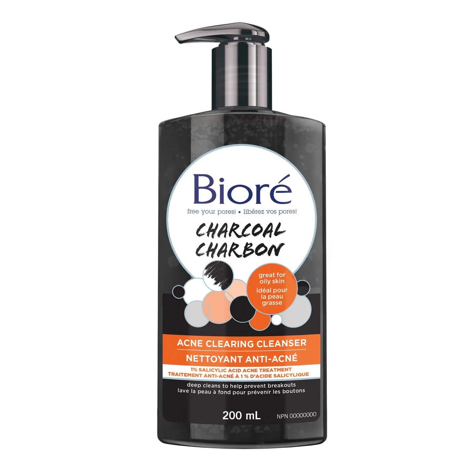Biore Charcoal Acne Clearing Cleanser, 1% Salicylic Acid Acne Treatment, For Oily Skin - 200 mL