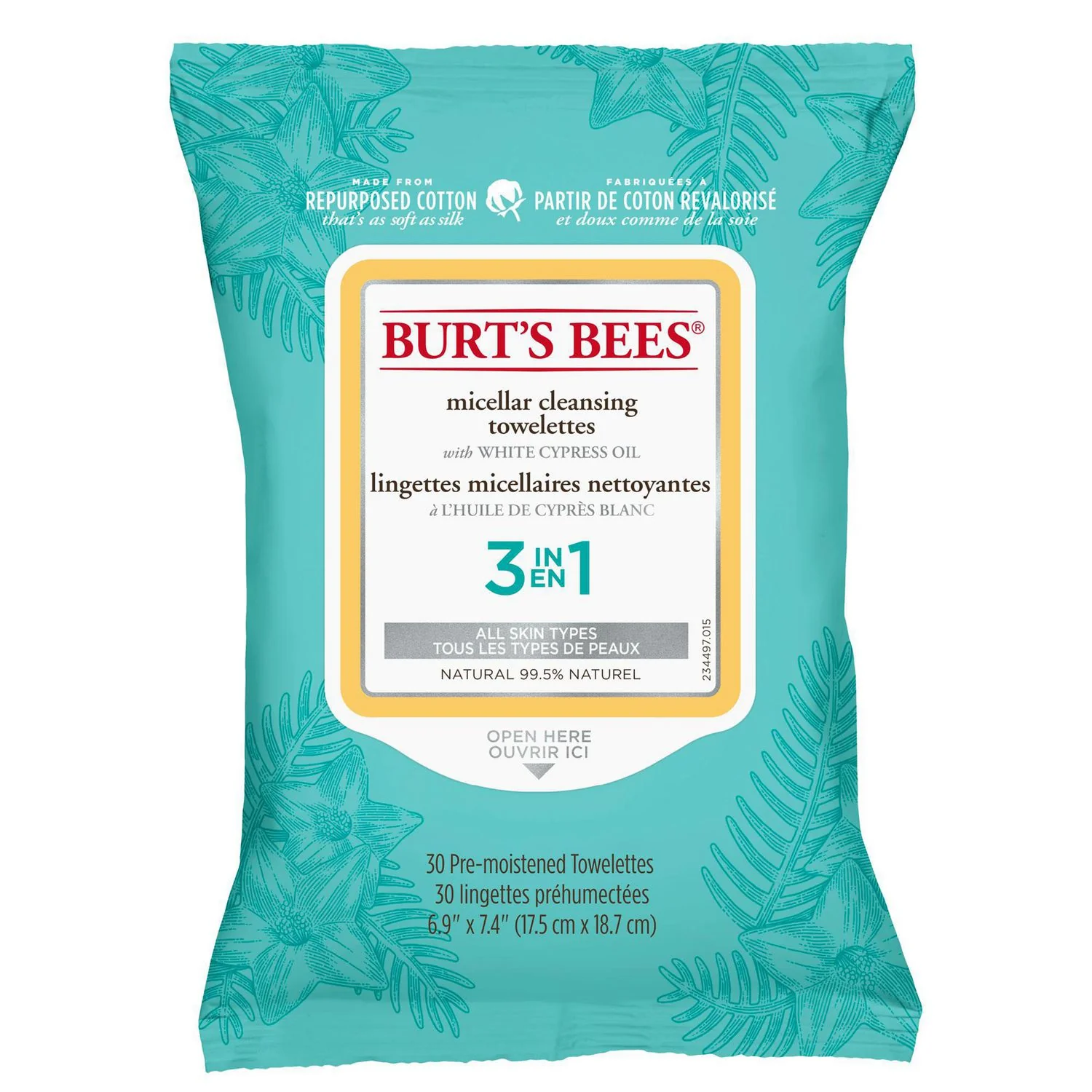 Burt's Bees Micellar Cleansing Towelettes with White Cypress Oil - 30 pre-moistened towelettes