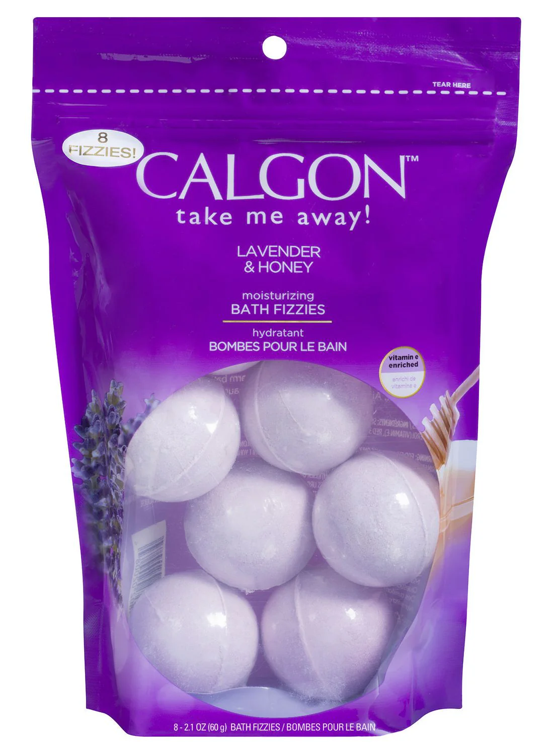 CALGON Lavender & Honey Moisturizing Bath Fizzies - 8 bath fizzies, 60 g