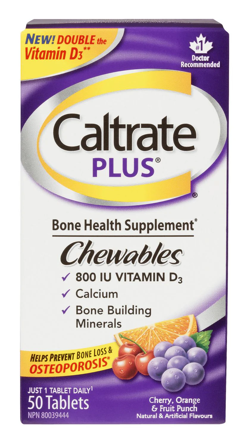 Caltrate Plus Vitamin D3 800 IU Bone Health Supplement - 50 chewable tablets