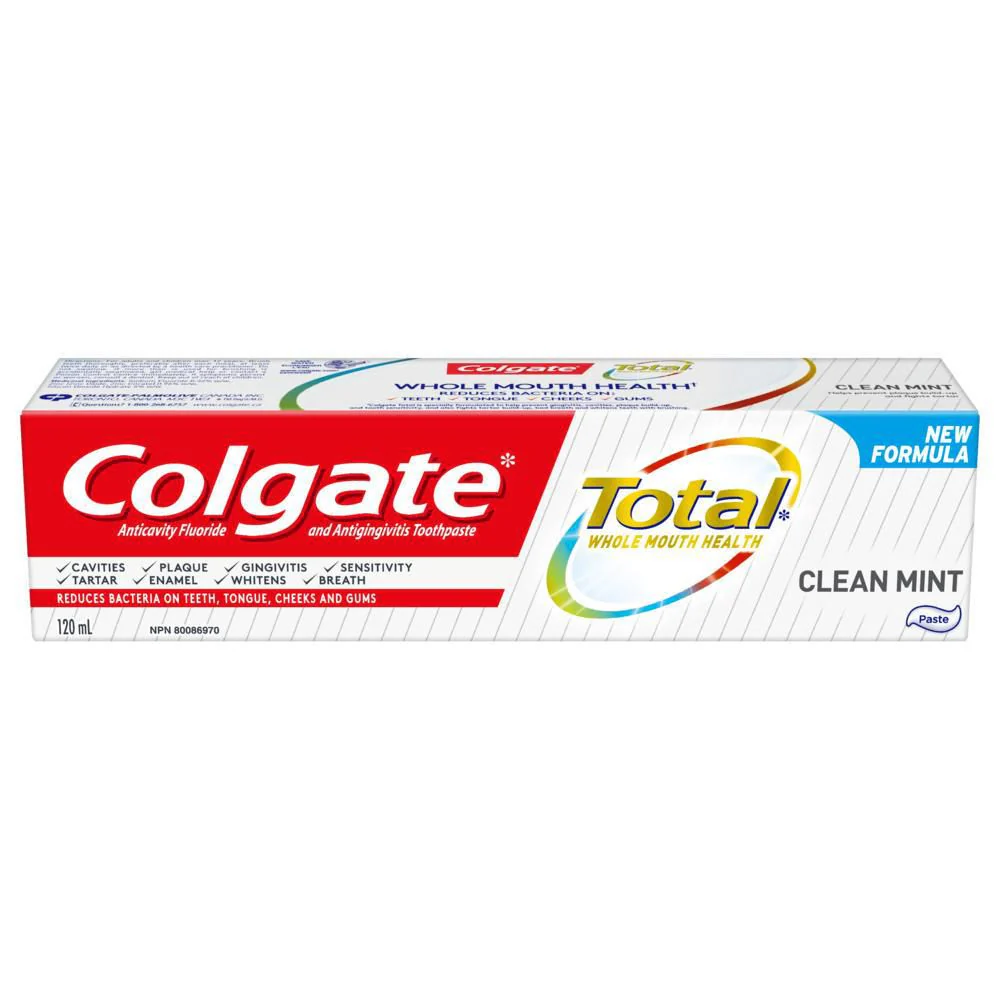 Colgate Total, Anticavity Fluoride, Antigingivitis Toothpaste, Whitening, Clean Mint - 120mL