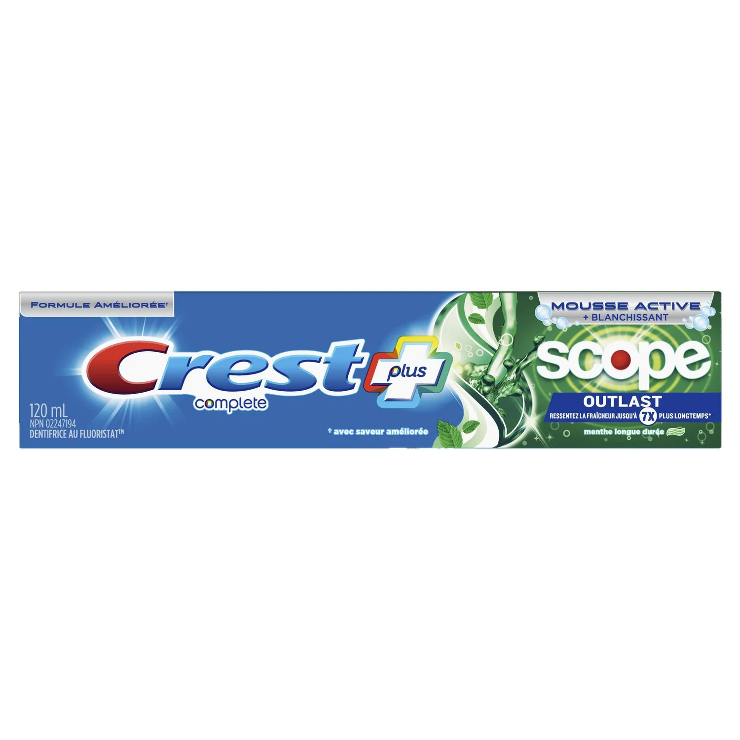 Crest Complete Whitening Plus Scope Outlast Toothpaste, Long Lasting Mint - 120 ml