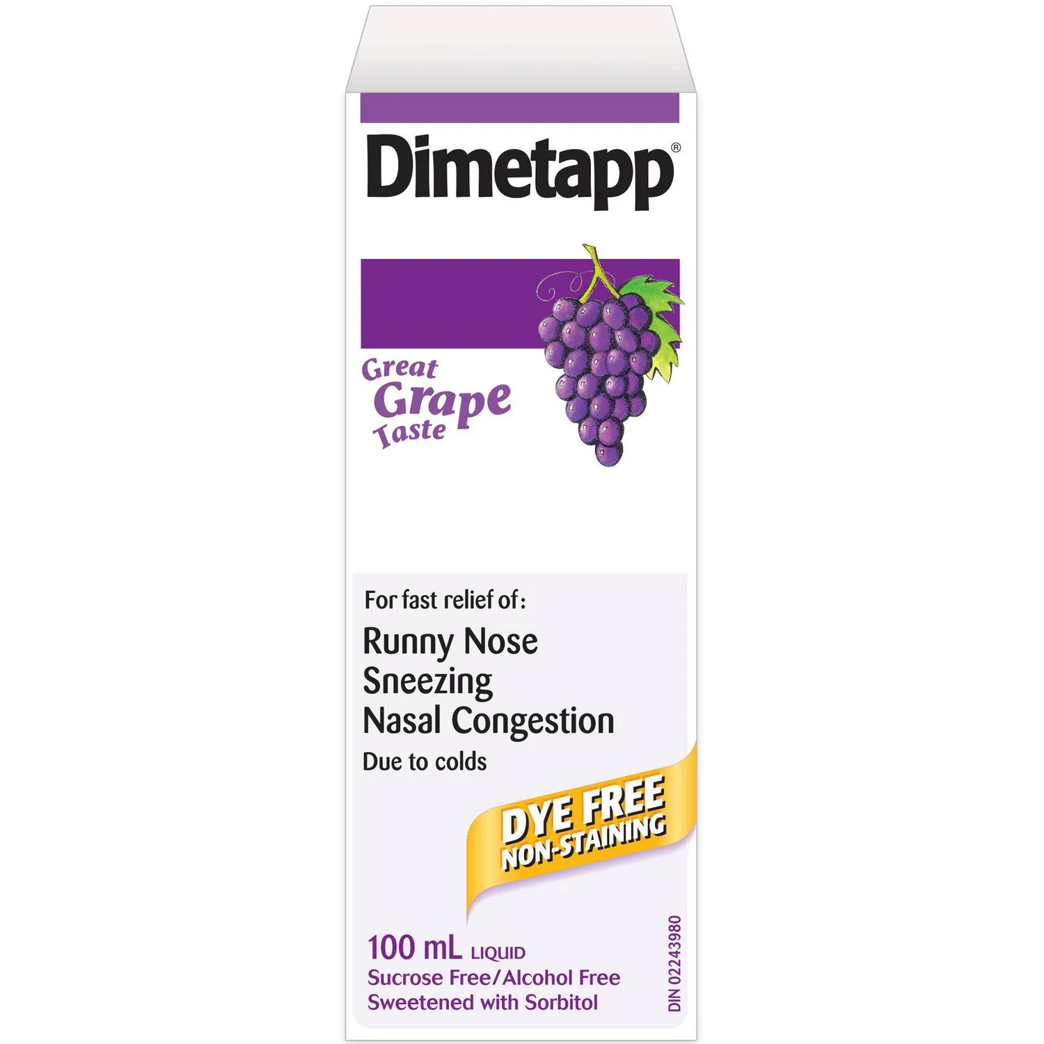 Dimetapp Dye-Free Liquid, Grape Flavour - 100 ml