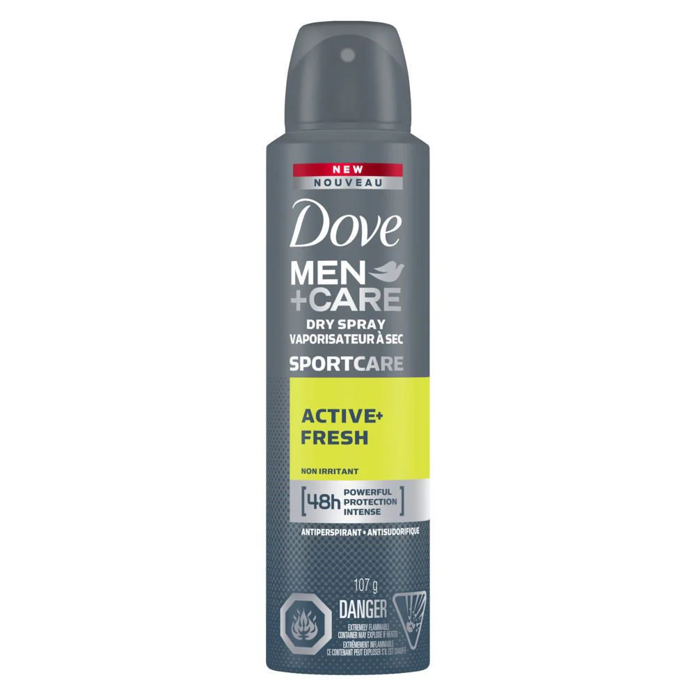 Dove Men + Care Dry Spray Antiperspirant, Sportcare Active + Fresh - 107 g