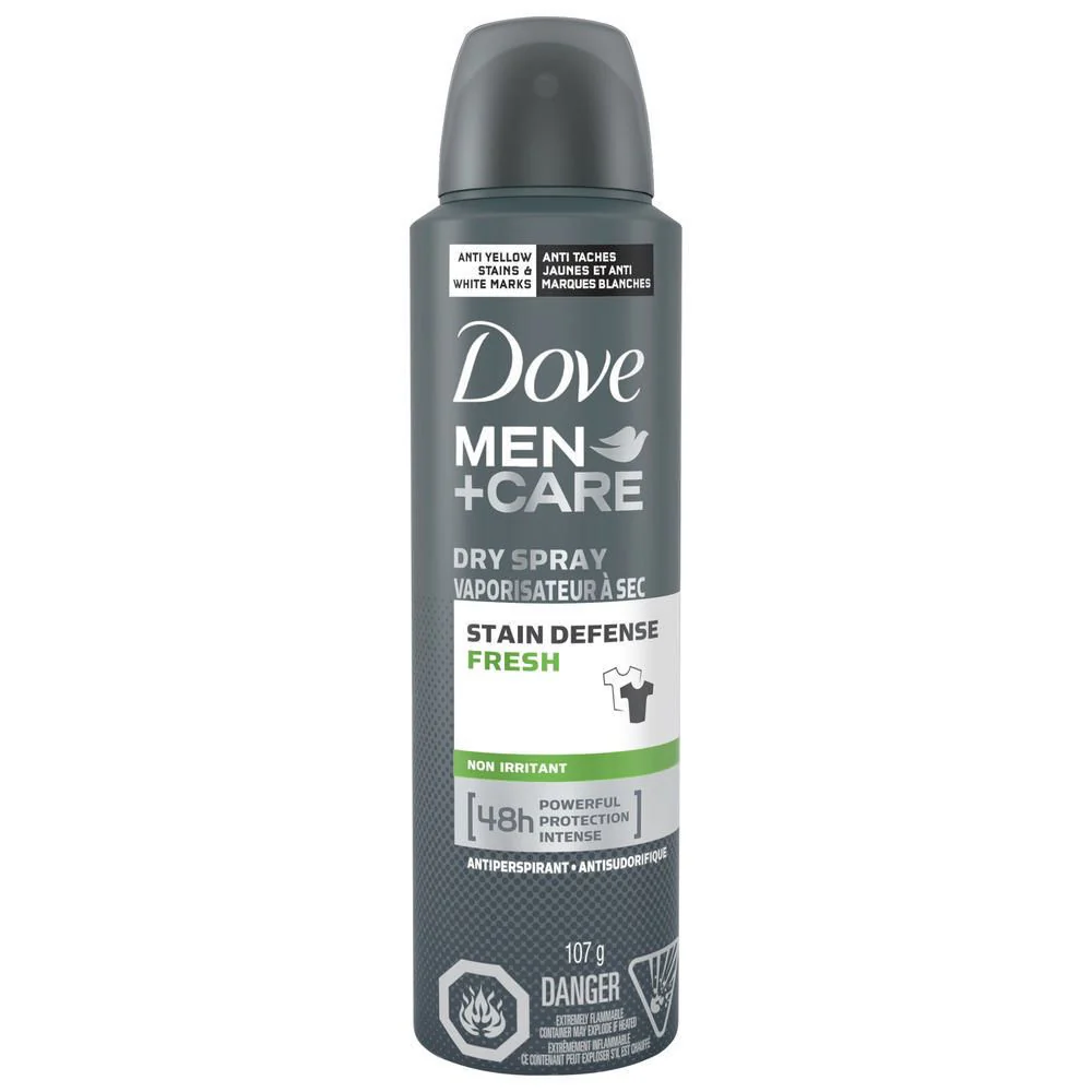 Dove Men + Care Dry Spray Antiperspirant, Stain Defense, Fresh - 107 g