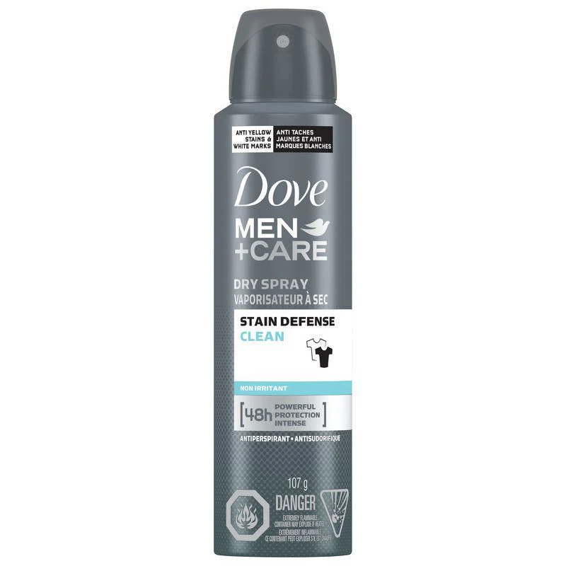 Dove Men + Care Stain Defense Antiperspirant Dry Spray, Clean - 107 g