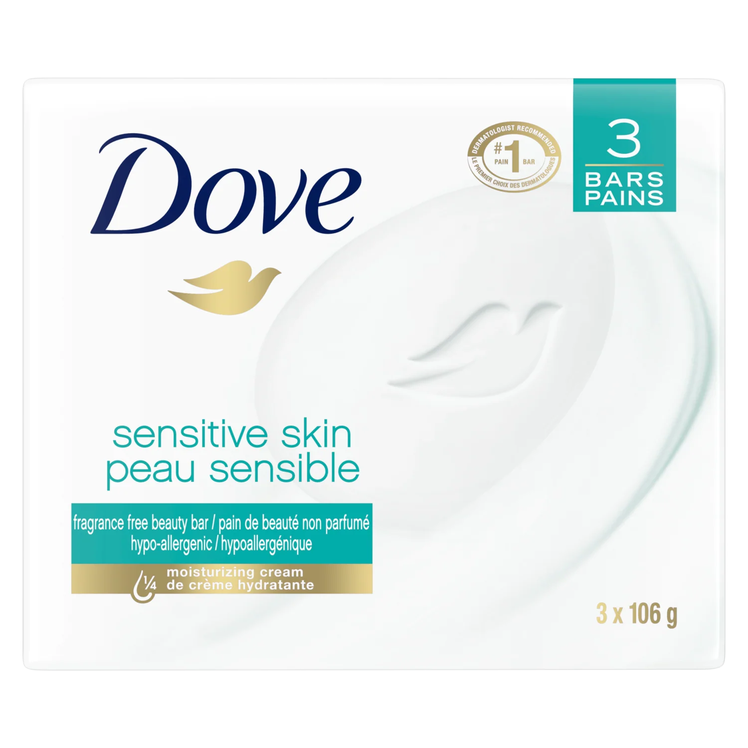 Dove Sensitive Skin Fragrance-Free Beauty Bar - 106 g each - Image 2