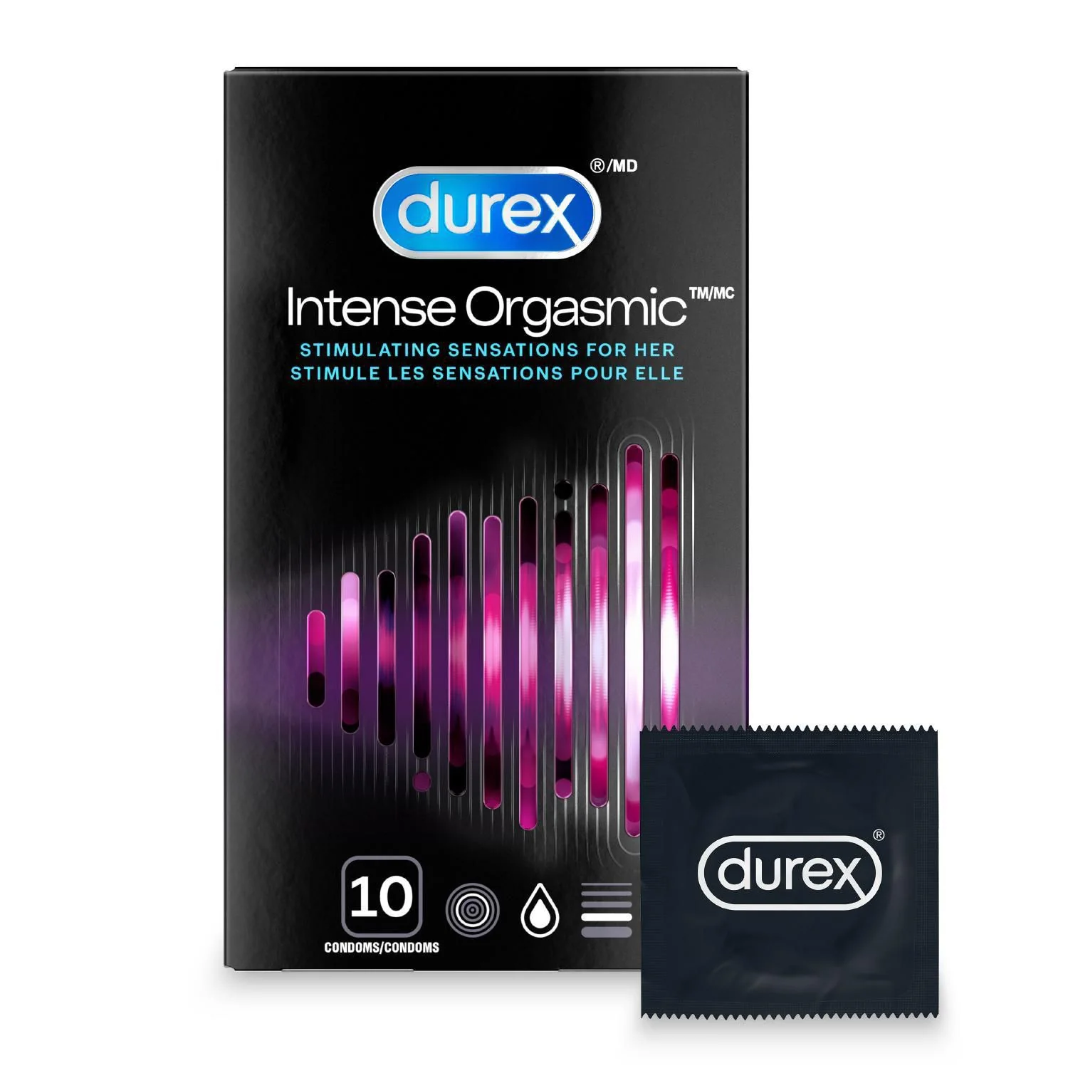 Durex Intense Orgasmic, Ribbed & Dotted Condoms - 10 pieces