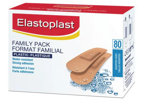 Elastoplast Family Pack Plastic Bandages, Water-Resistant - 80 strips