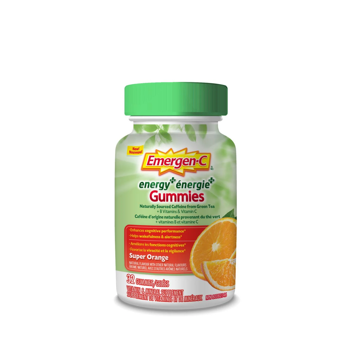 Emergen-C Energy+ Gummies, Naturally Sourced Caffeine from Green Tea + 7 B Vitamins, Vitamin C, & Electrolytes, Super Orange - 32 gummies