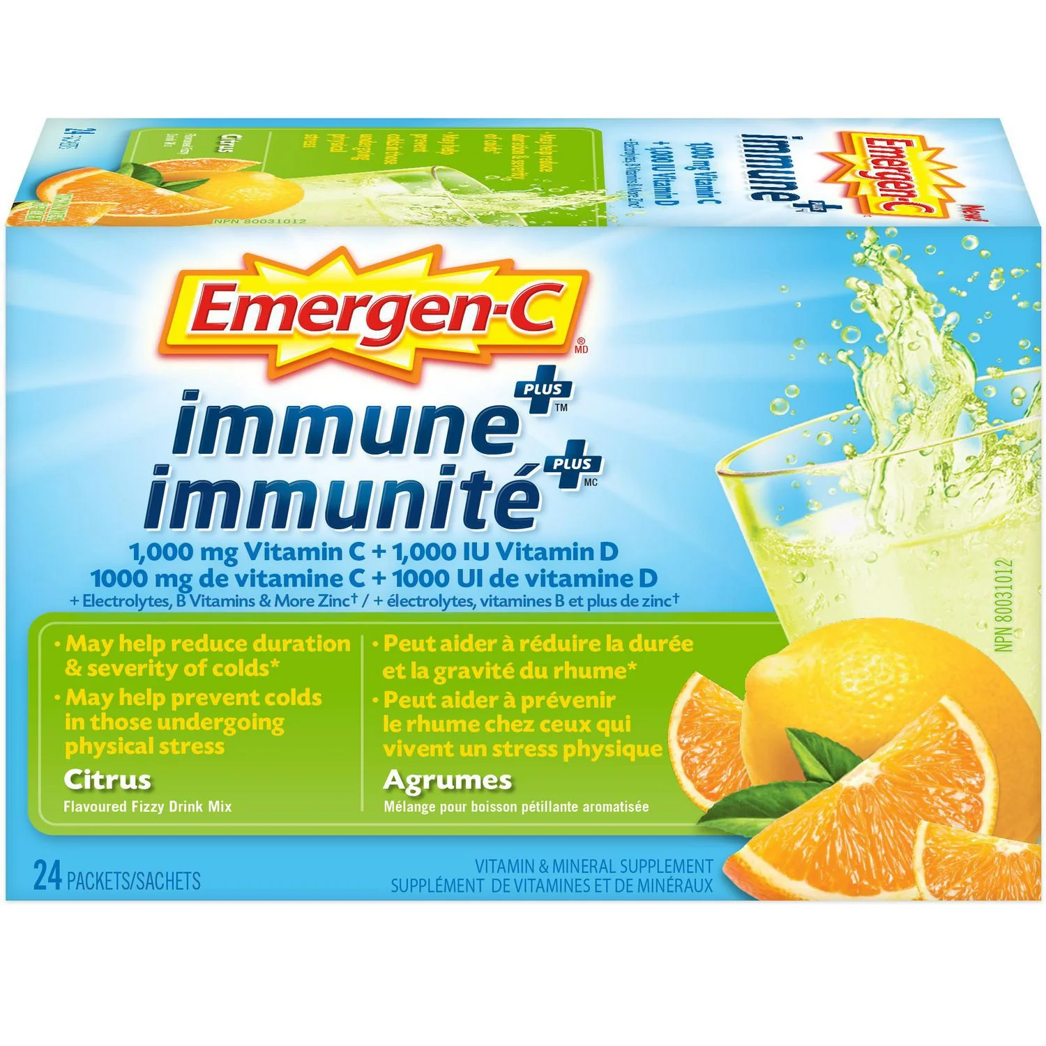 Emergen-C Immune+ 1000 mg Vitamin C + 1000 IU Vitamin D - 24 packets